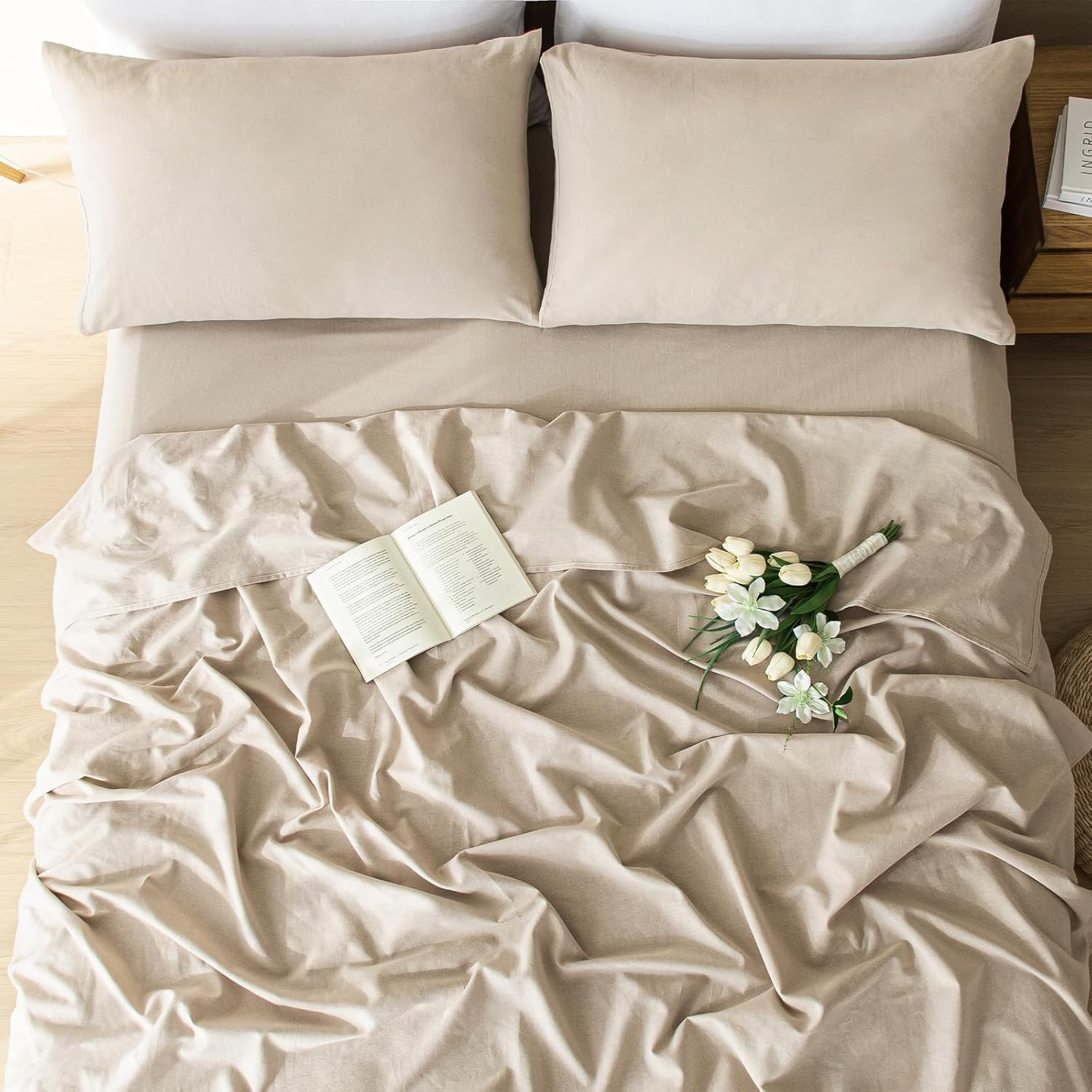 100% Linen Sheets Queen Size 4 Piece - Washed Natural Flax Bedding Set, Ultra Br gallery