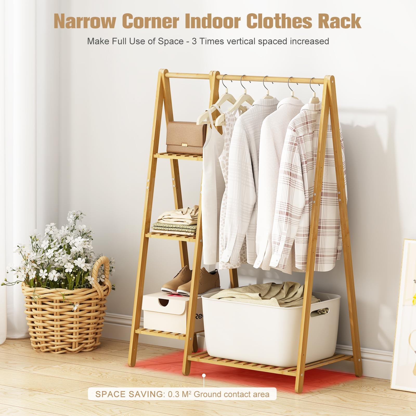Bamboo Small Clothes Rack,Kids Clothing Rack, Mini Wooden Garment Rack with S... gallery