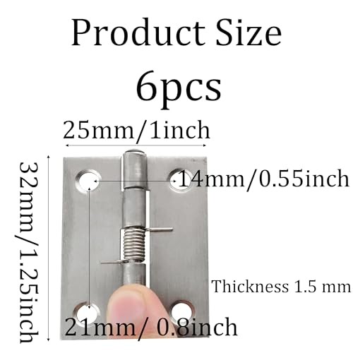 6Pcs 1 Inch Spring Hinge, 304 Stainless Steel Self Closing 25x32x1.5mm(L*W*T) gallery