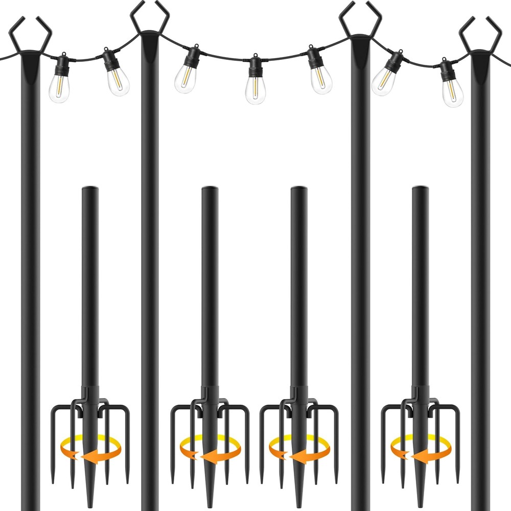10Ft String Light Poles 4 Pack,Light Poles for Outside Lights,Outdoor with Fe...