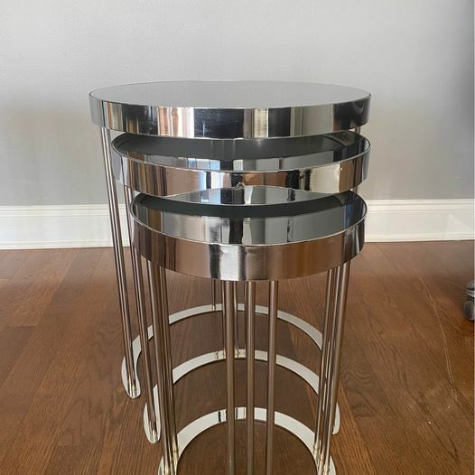 Silver Metal Nesting Tables Stackable End Tables Side Tables (Defected) gallery