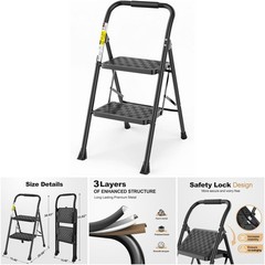 2 Step Folding Ladder Step Stool Wide Pedal Ergonomic Design for Adults