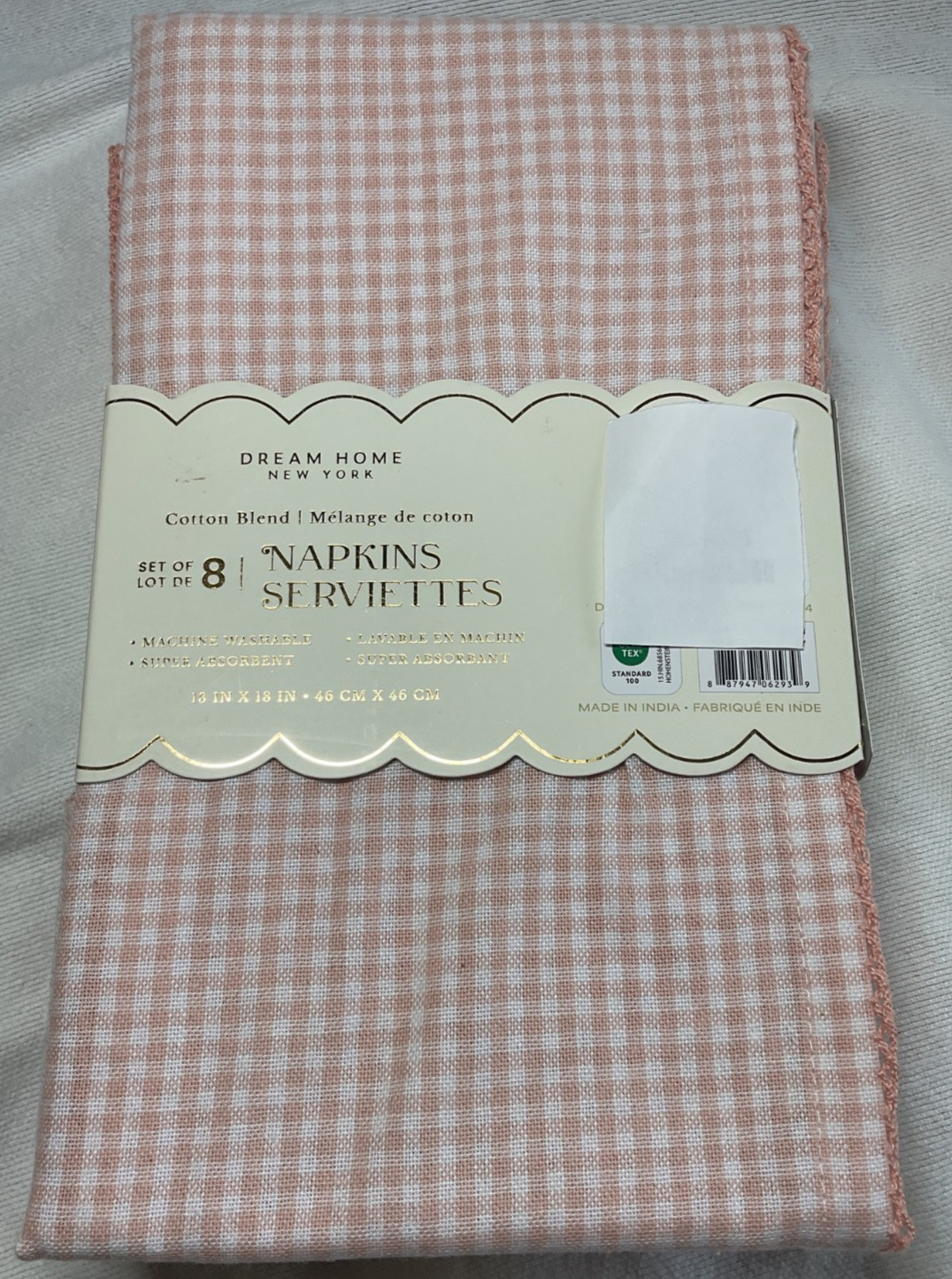 DREAM HOME NAPKINS (8) PINK GINGHAM 18 X 18 COTTON POLYESTER NIP gallery