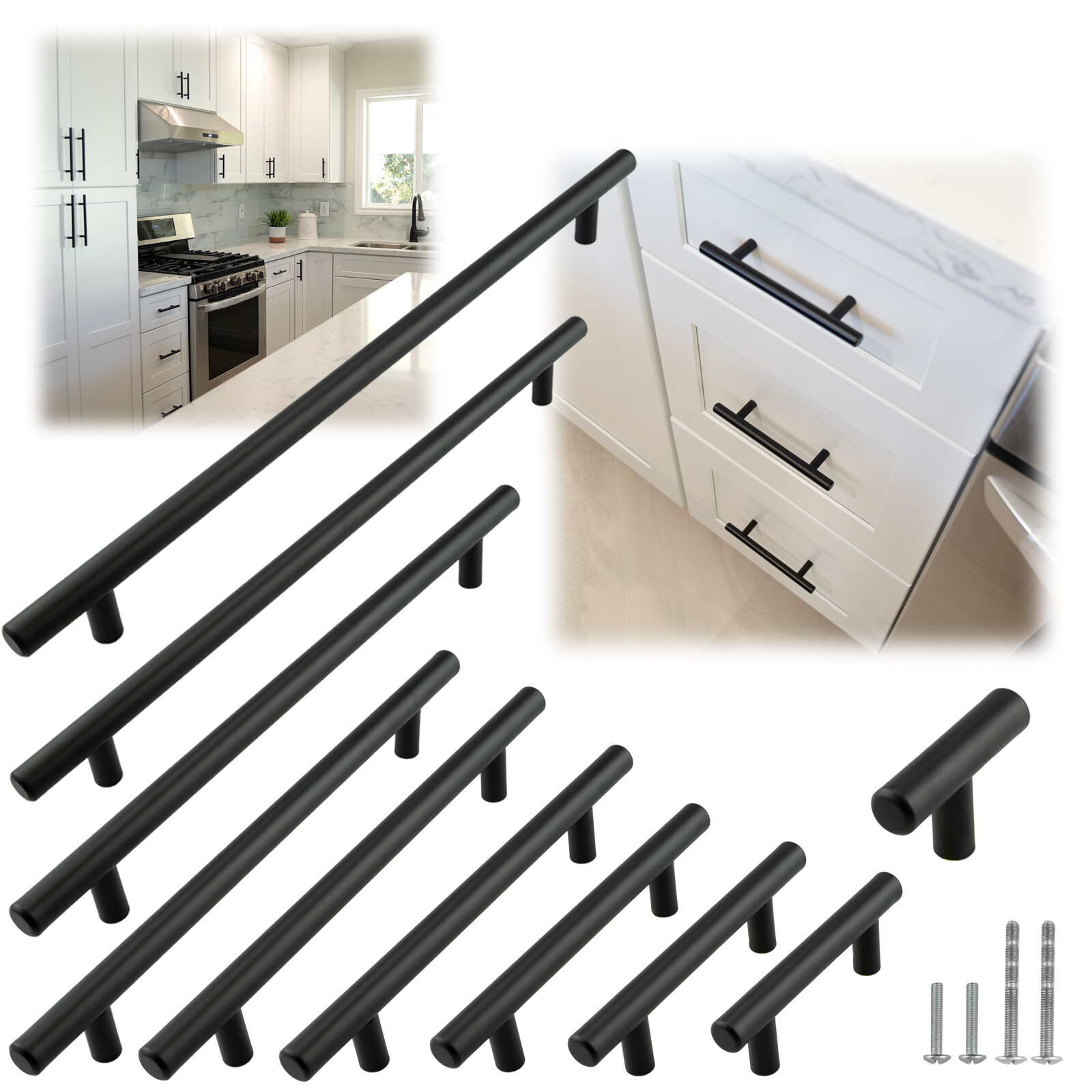 Matte Black Modern Cabinet Handles Pulls Kitchen Drawer Stainless Steel Hardware gallery