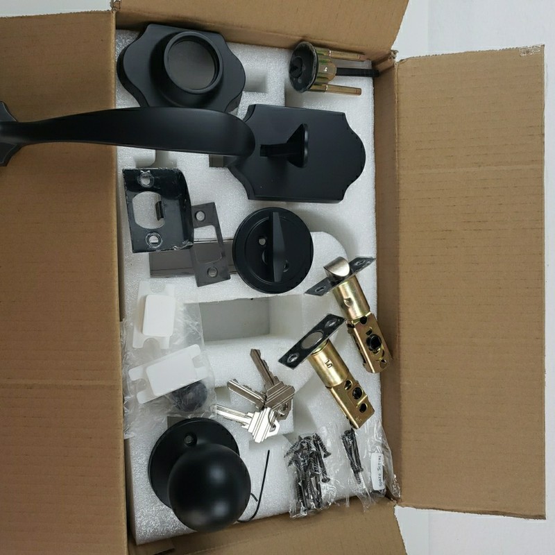 Front Door Lock Handle & Deadbolt Set Traditional Bronze Open Box New gallery