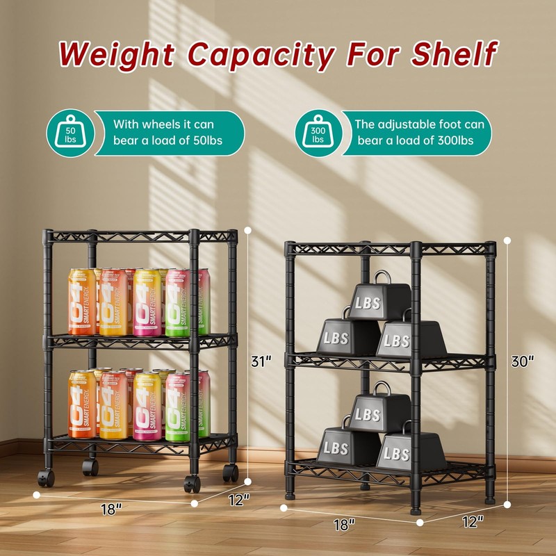 3 Tier Adjustable Storage Shelves Heavy Duty Wire Rack 12x18x30 Inch 1 PCS gallery