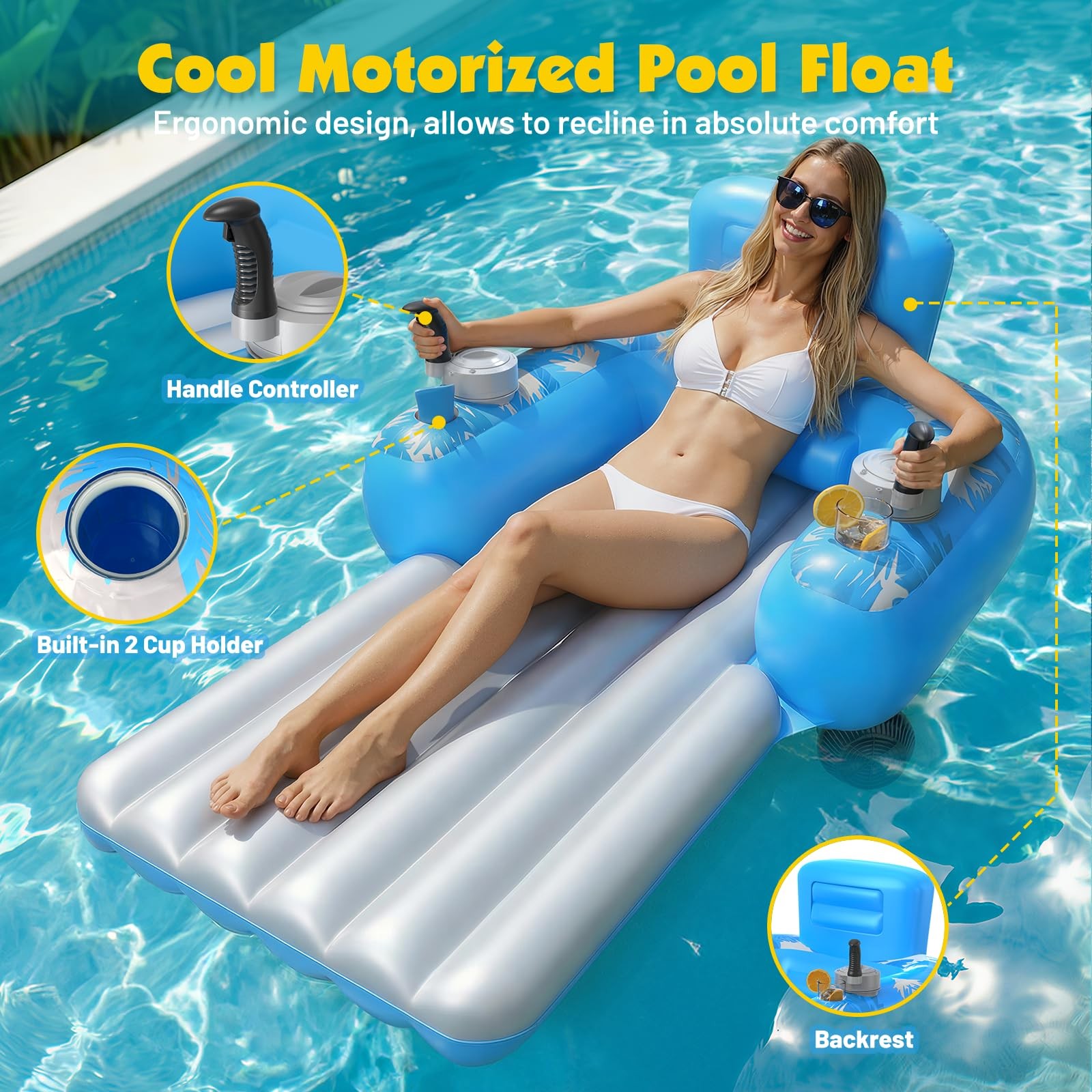 Inflatable Motorized Pool Floats for Adults - Rechargeable Pool Lounger with ... gallery
