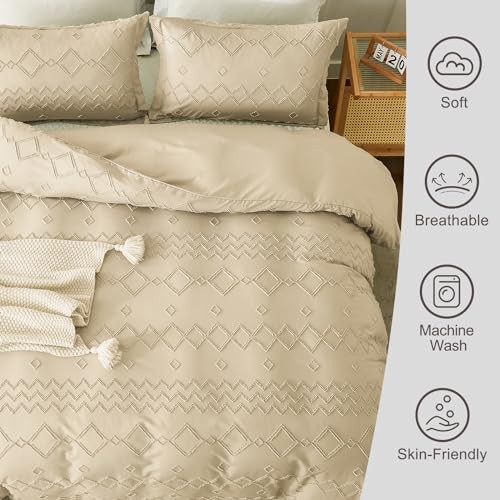 Boho Duvet Cover Set - Tufted Comforter Set with Boho Twin(68"×90") 26 - Beige gallery