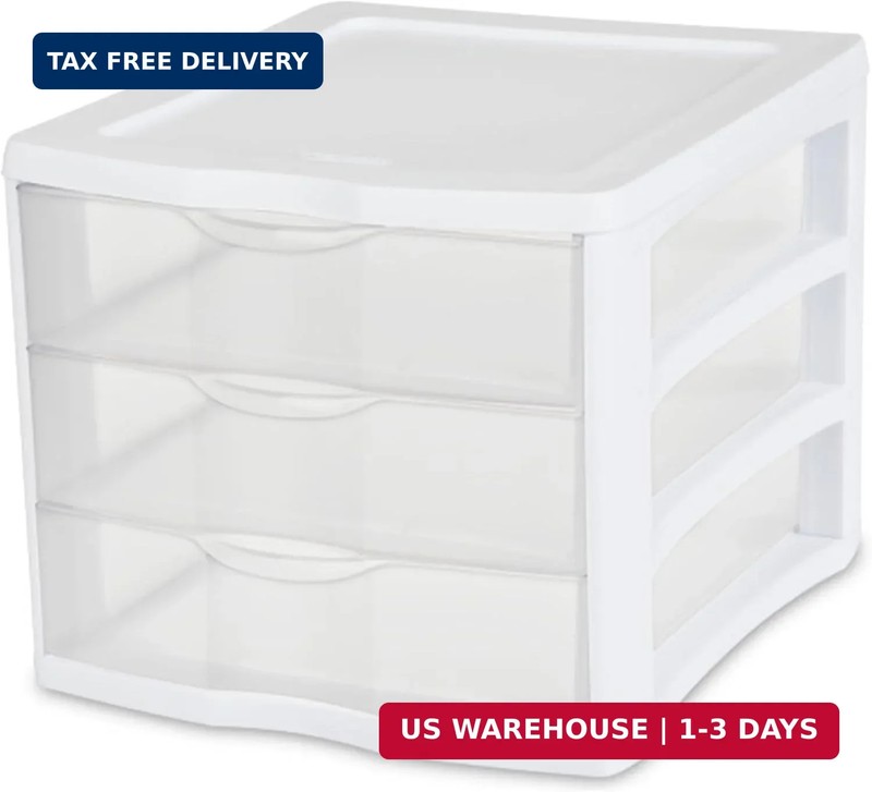 Sterilite 4-Pack 3 Drawer Unit, Stackable Plastic Organizer with Drawers, White gallery