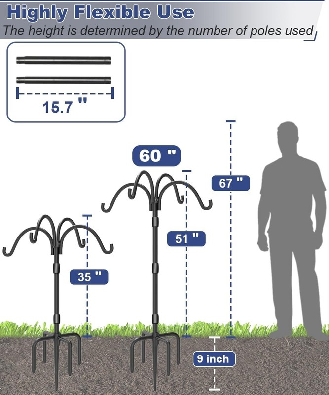 Upgrade 4-Hook Shepherds Hooks for Outdoor with Plastic Tube, 60" Heavy Duty Bir gallery
