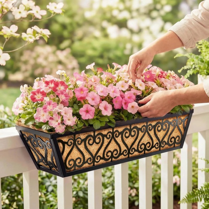2 Pack 24 Inch Deck Railing Planter Box - Window Boxes Planters with Adjustable gallery