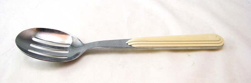 Unknown Maker Stainless Steel & Plastic JAZZ CREAM Pierced Table Serving Spoon gallery