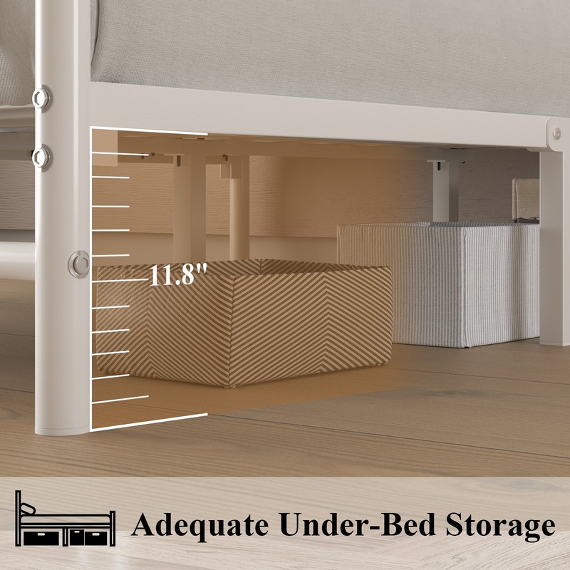 Queen/Twin/Full Metal Platform Bed Frame with White Headboard & Footboard gallery