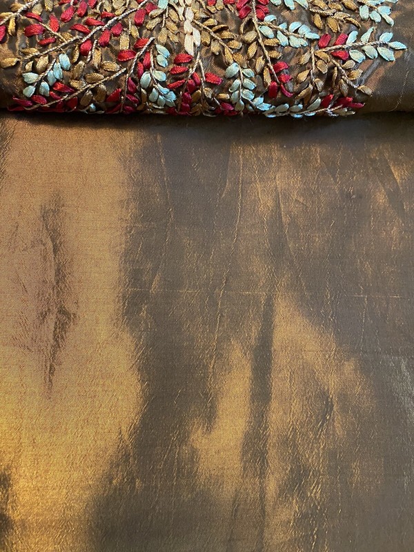 Table Runner Brown Satin W/embroidered Tree And Beads 13x72. Set Of 2 gallery