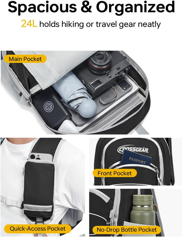 24L Hiking Backpack, Lightweight Foldable Packable Daypack with RFID Pocket, Mul 2