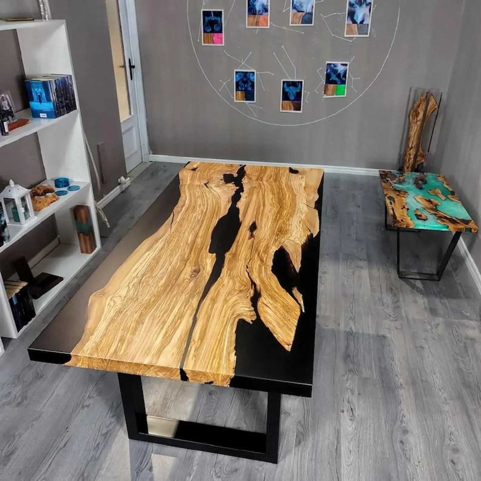 Walnut Epoxy River Table Top Live Edge Luxury Dining Center gallery