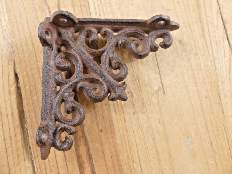 2 Antique Style Shelf Brace Wall Bracket Cast Iron Brackets SMALL FLEUR DE LIS gallery