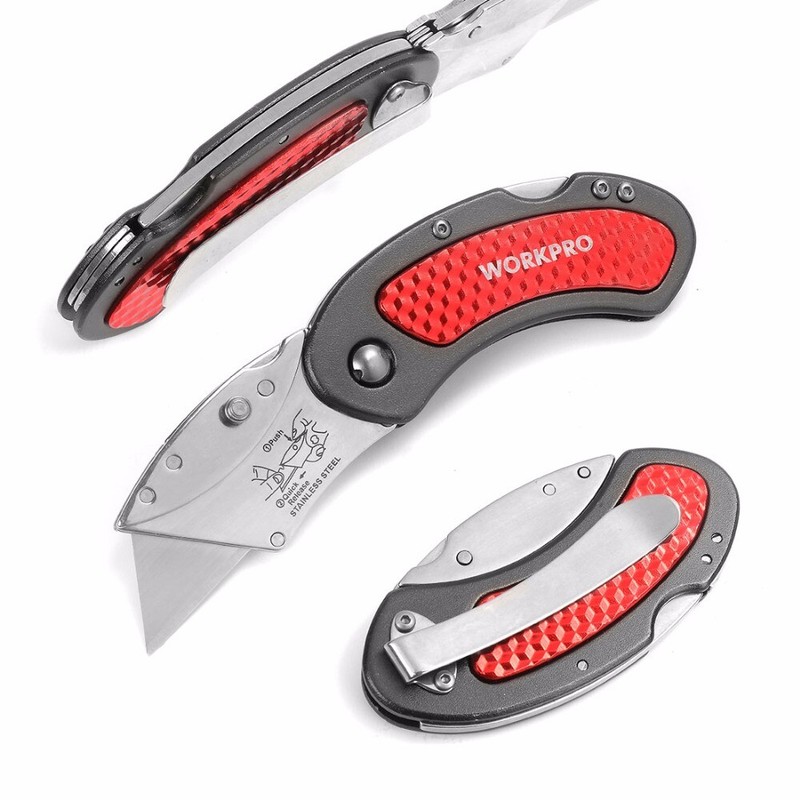 WORKPRO 3PCS Folding Utility Knife Set Quick Change Blade W/10PCS Extra Blades gallery