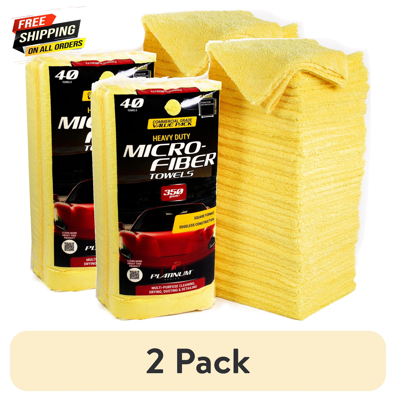 (2 Pack) Heavy Duty Multi-Purpose Microfiber Detailing Towel, 40 Pack, Yellow gallery