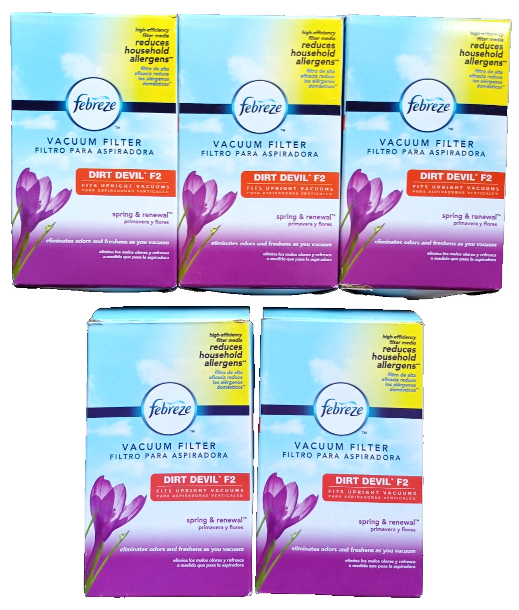 5 PACK Febreze Vacuum Filter Spring & Renewal Odor Eliminator for Dirt Devil F2 gallery