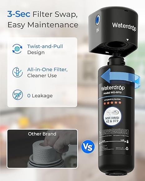 Waterdrop RF10 Replacement for 10UA/10UB Under Sink Water Filter, 3 PACK gallery