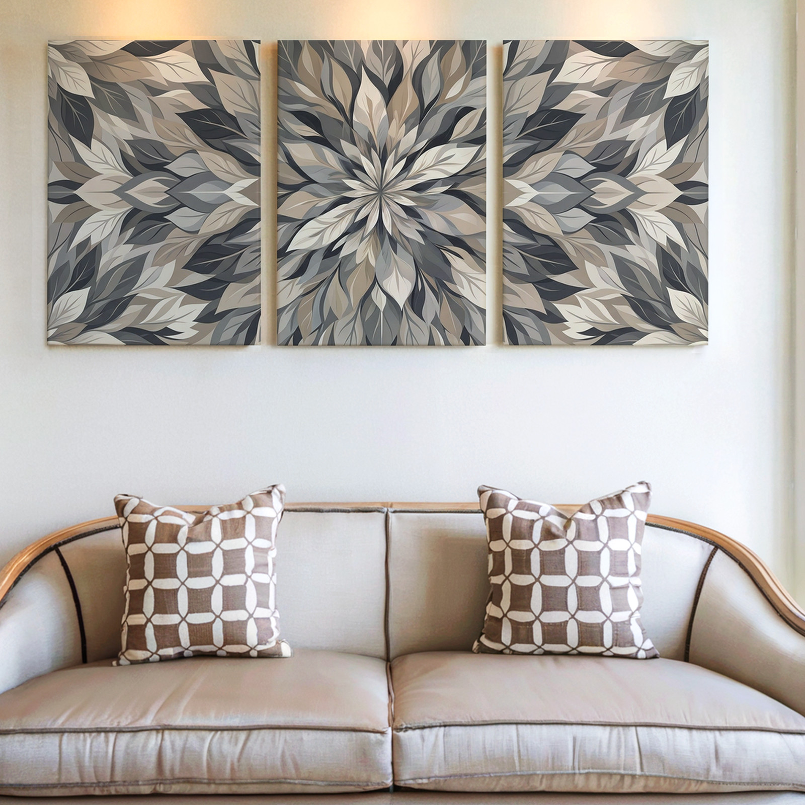 3 Pieces Abstract Floral Mandala Neutral Tones Large Wall Art Canvas Set Of 3 gallery