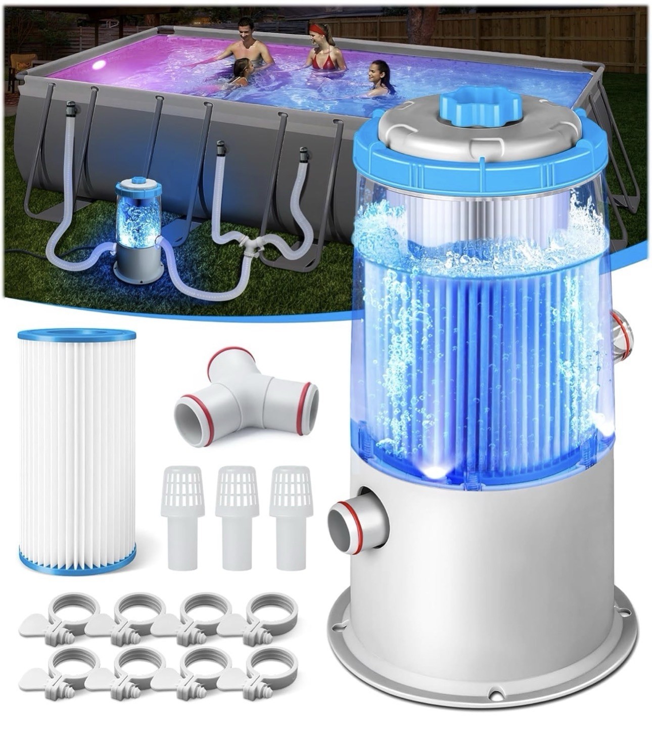 KimPump 1000 GPH Light-Up Pool Filter Pump for Above Ground Pool gallery