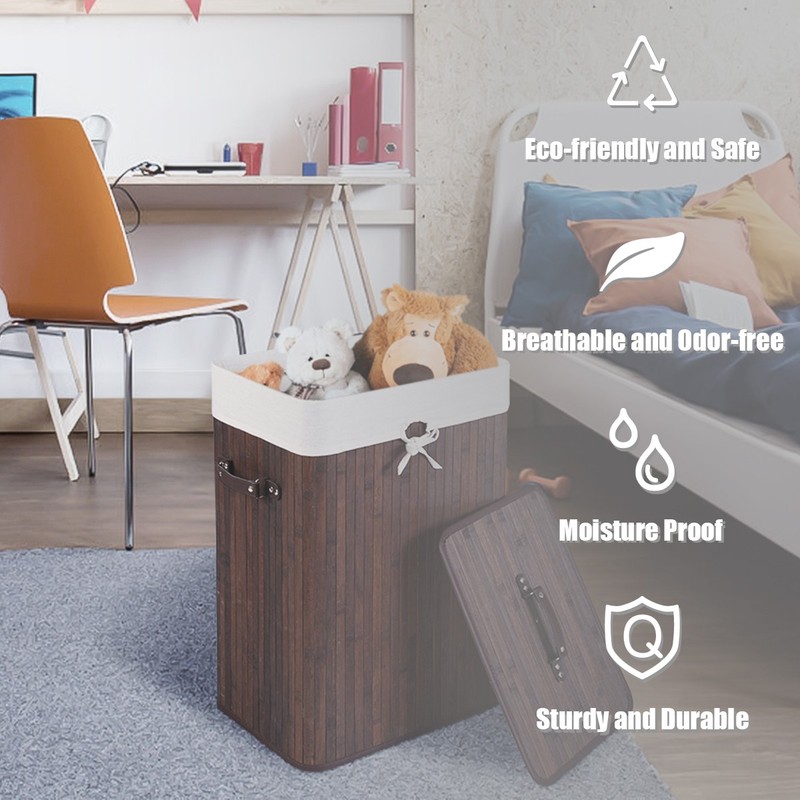 Costway Rectangle Bamboo Hamper Laundry Basket Washing Cloth Bin Lid Brown gallery