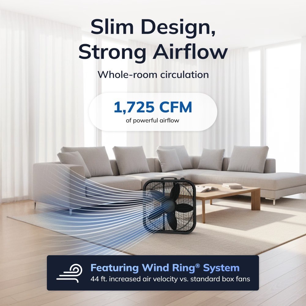 Classic Box Fan with Weather Resistant Motor Portable Cooling Floor or Window gallery