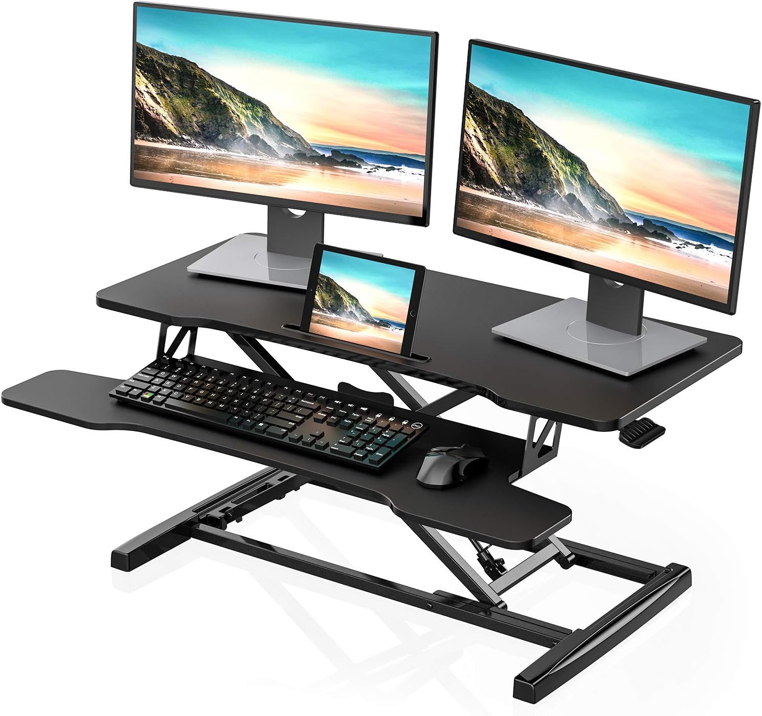 FITUEYES Height Adjustable Standing Desk 36” Wide Sit to Stand Converter Stand u gallery