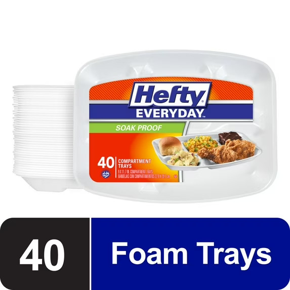 Hefty Everyday Soak Proof Compartment Foam Trays, 9 x 11 inches, 40 Count gallery