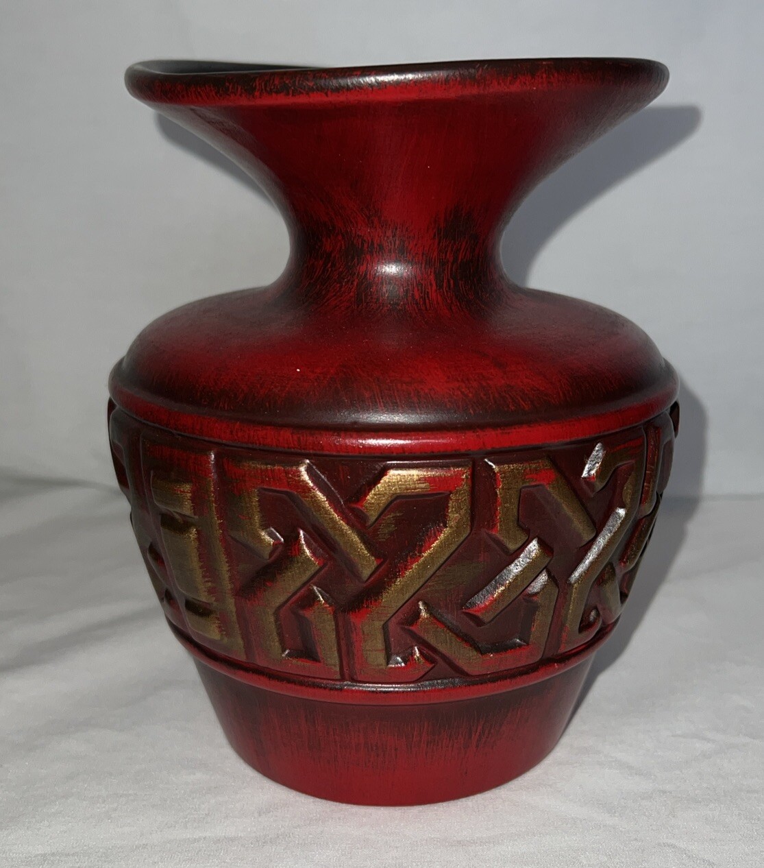 Art Pottery Ceramic Red And Gold Abstract Vase, MCM Design, Pre-Owned-PL gallery
