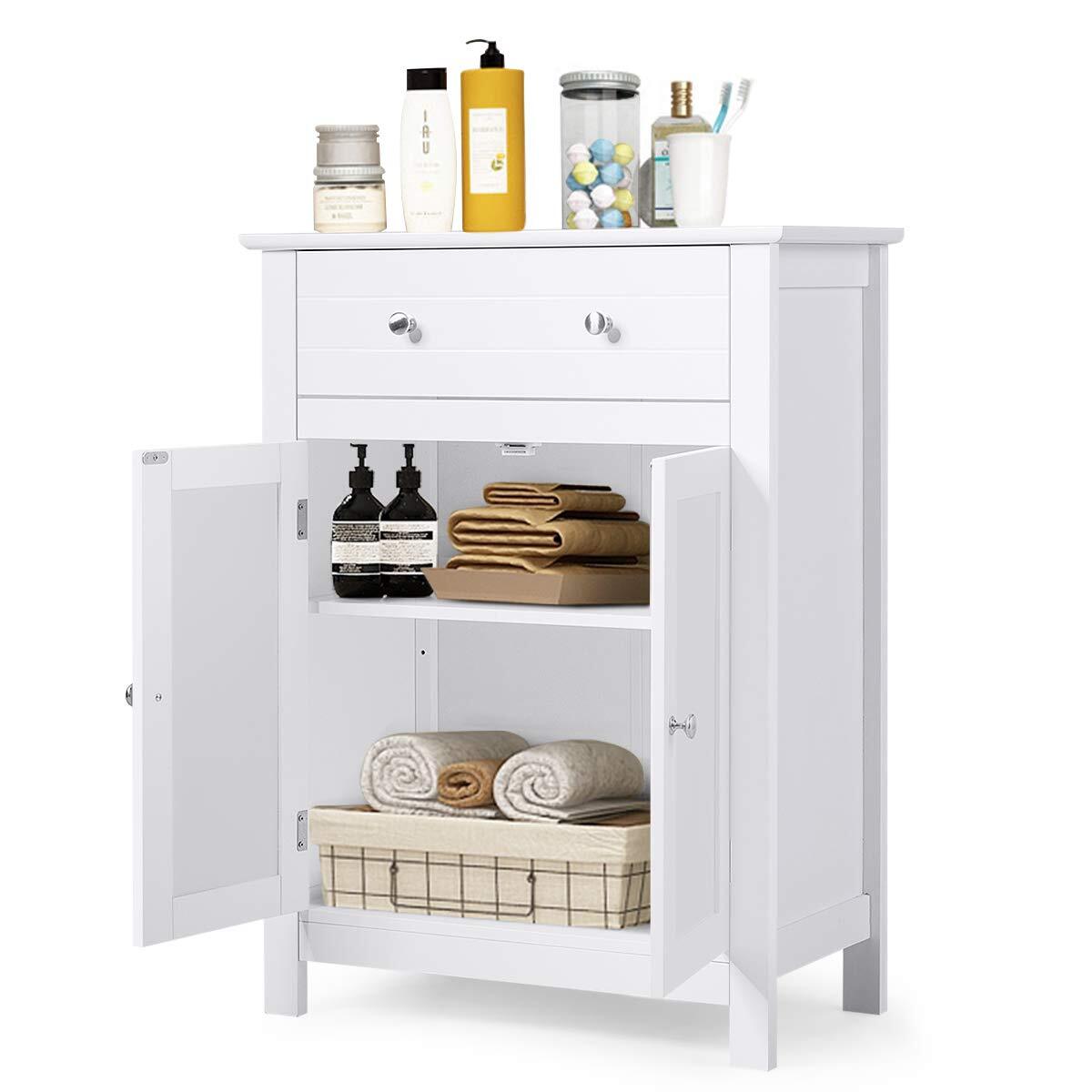 Bathroom Floor Storage with Drawer Pantry Kitchen Cabinet Furniture White gallery
