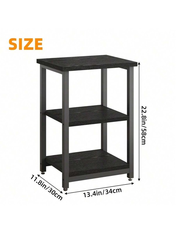 Modern 3-Tier Rectangular Side Table Black Wood Grain Living Room gallery