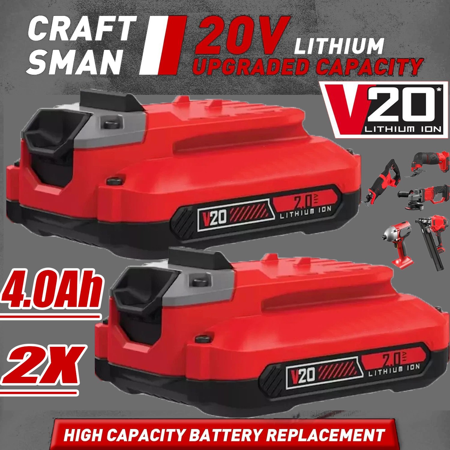 2PACK 4.0 For Craftsman V20 20 Volt MAX Lithium Battery CMCB204 CMCB202 CMCB201 gallery