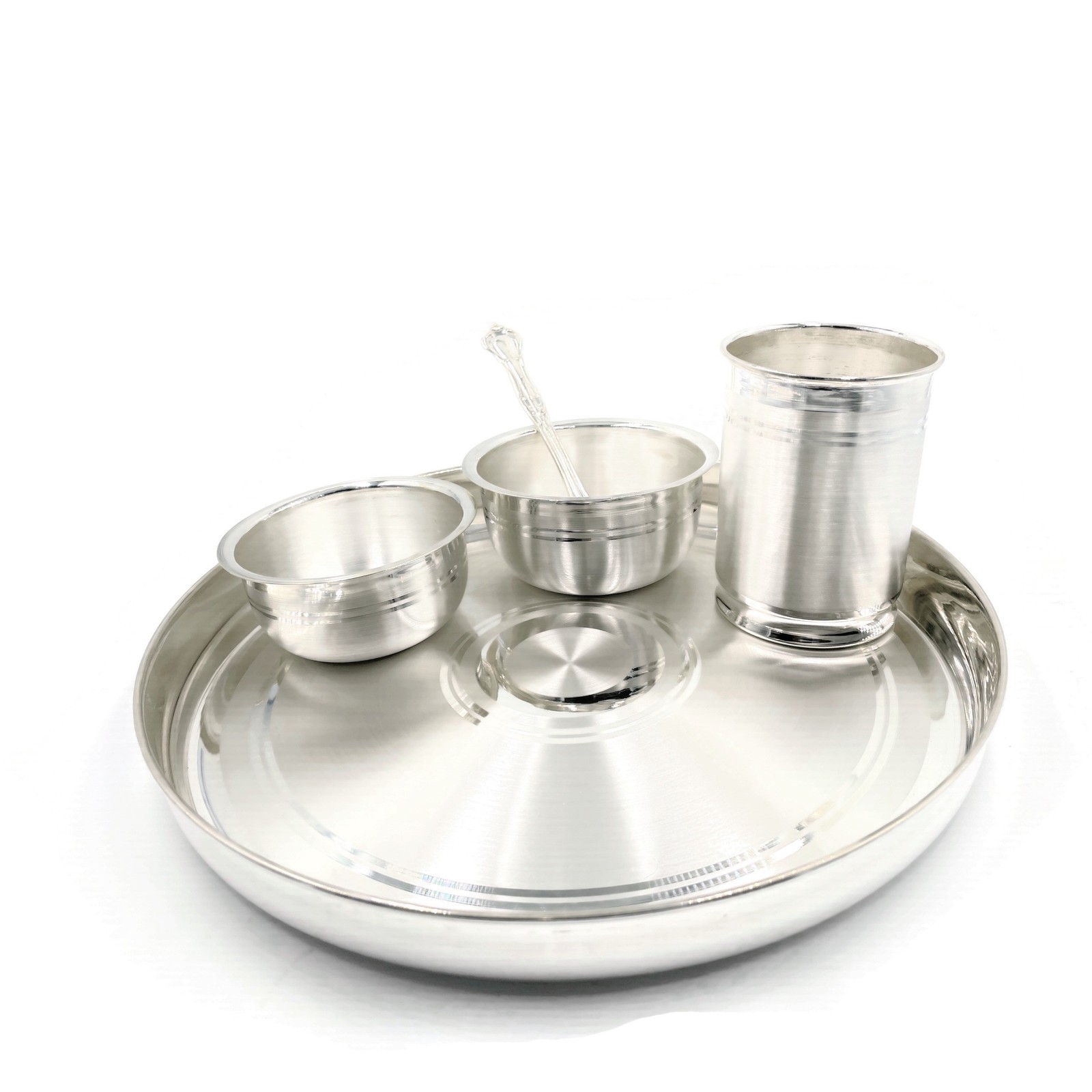 999 Pure Silver 9.0 Inch Hallmarked Indian Thali Youth Dinner Set - Set#02 gallery