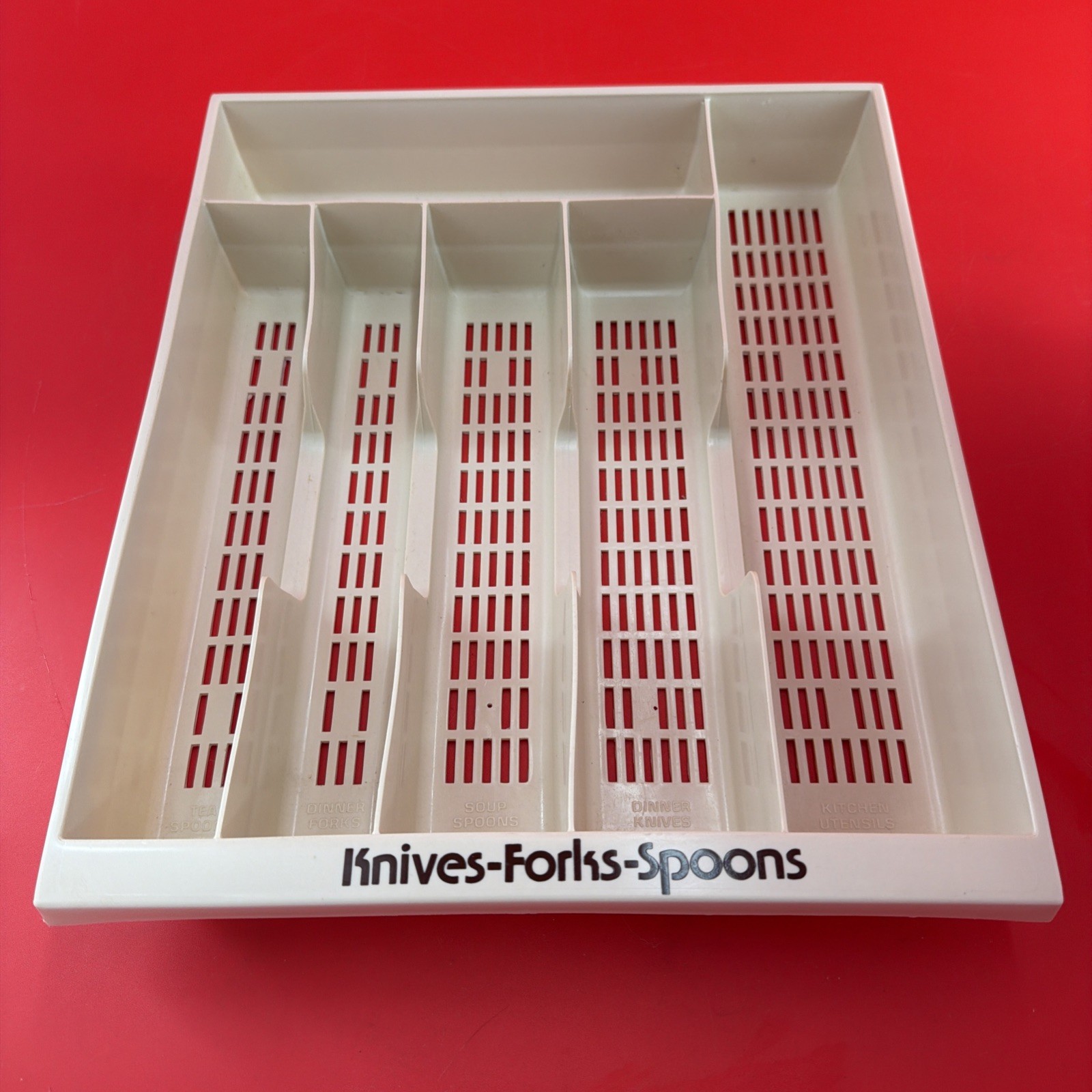 Vintage Hard Plastic Silverware Flatware Tray Organizer Off White Cream gallery