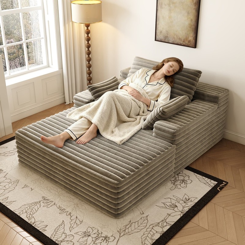 68" Oversized Boneless Chaise Lounge Sofa Bed Reading Chair Corduroy Cloud Couch gallery
