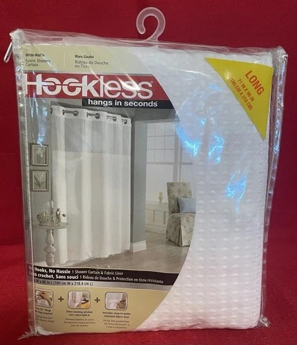 NEW Hookless Shower Curtain 71 X 86 White Waffle Sheer Top Snap In Liner gallery