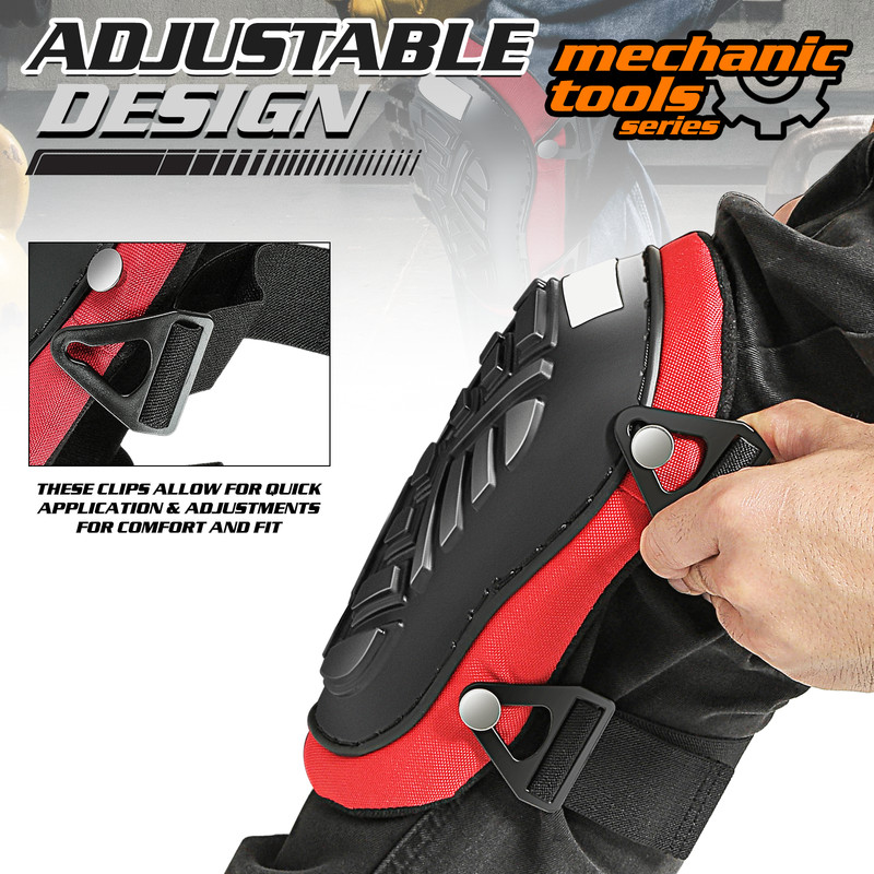 Pair Knee Pads Adjustable Strap Top Hard Cover EVA Foam Shell TPR Protection Red gallery