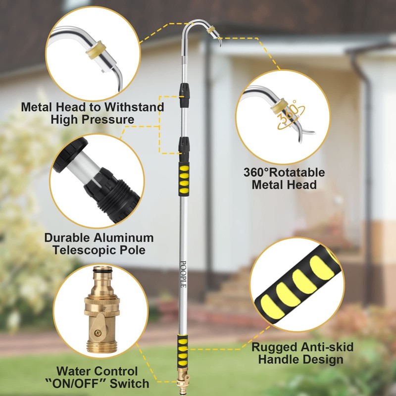 20FT Telescoping Gutter Cleaning Tool, 360° Metal Head, Hose Attachment, Easy Re gallery