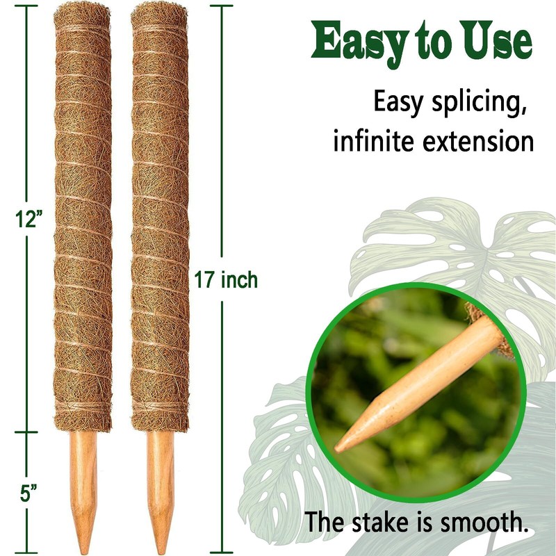 2 Pack 17 Inch Moss Pole Stackable Moss Poles for Climbing Plants Monstera Tall gallery