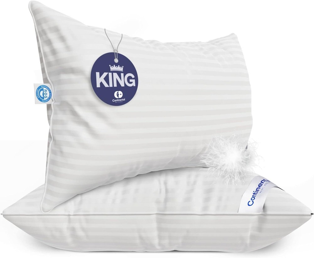 Continental Bedding 100% Luxury Down Pillows SP100 | Medium, Firmness, Soft |