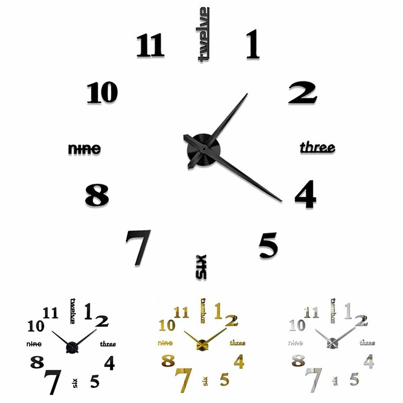 Modern DIY Large Wall Clock 3D Mirror Surface Sticker Home Office Room Decor Set gallery
