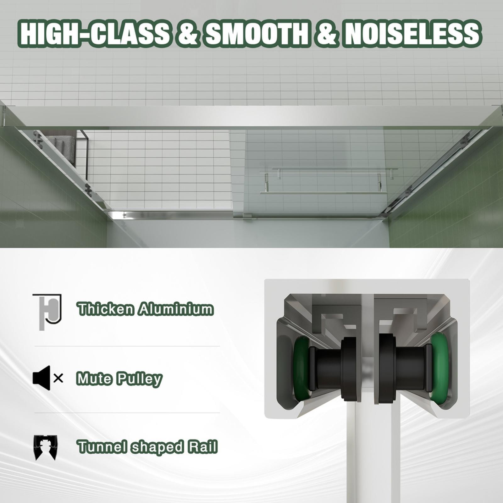 Premium Aluminum Frame Sliding Shower Door, 56-60''x70'', 8mm Tempered Glass, gallery