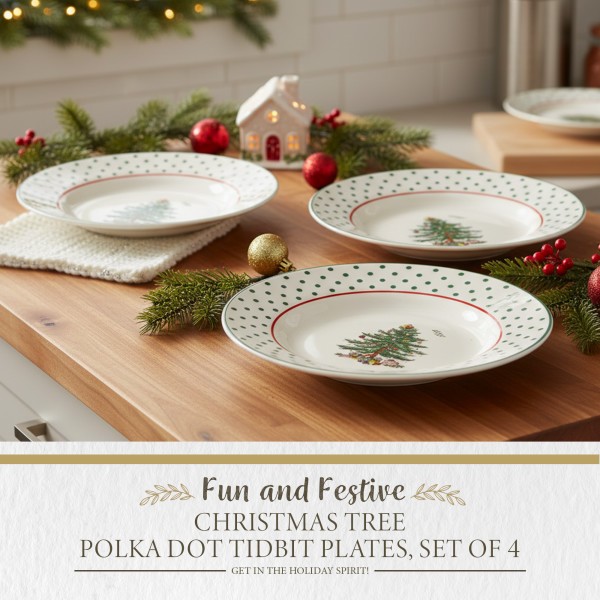 Spode Christmas Tree Polka Dot Tidbit Plates Set of 4 - Dishwasher Safe gallery