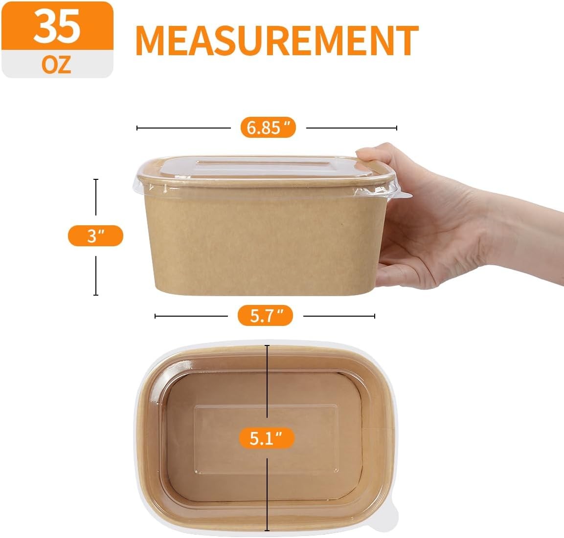 50 Pack Cardboard Food Containers 35oz - Microwaveable, Freezer Safe with Lids gallery