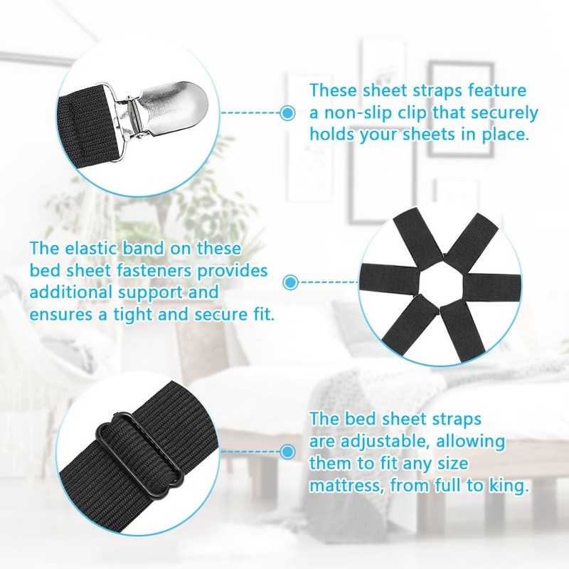 Bed Sheet Fasteners Adjustable Elastic Sheet Holder Clips Set gallery