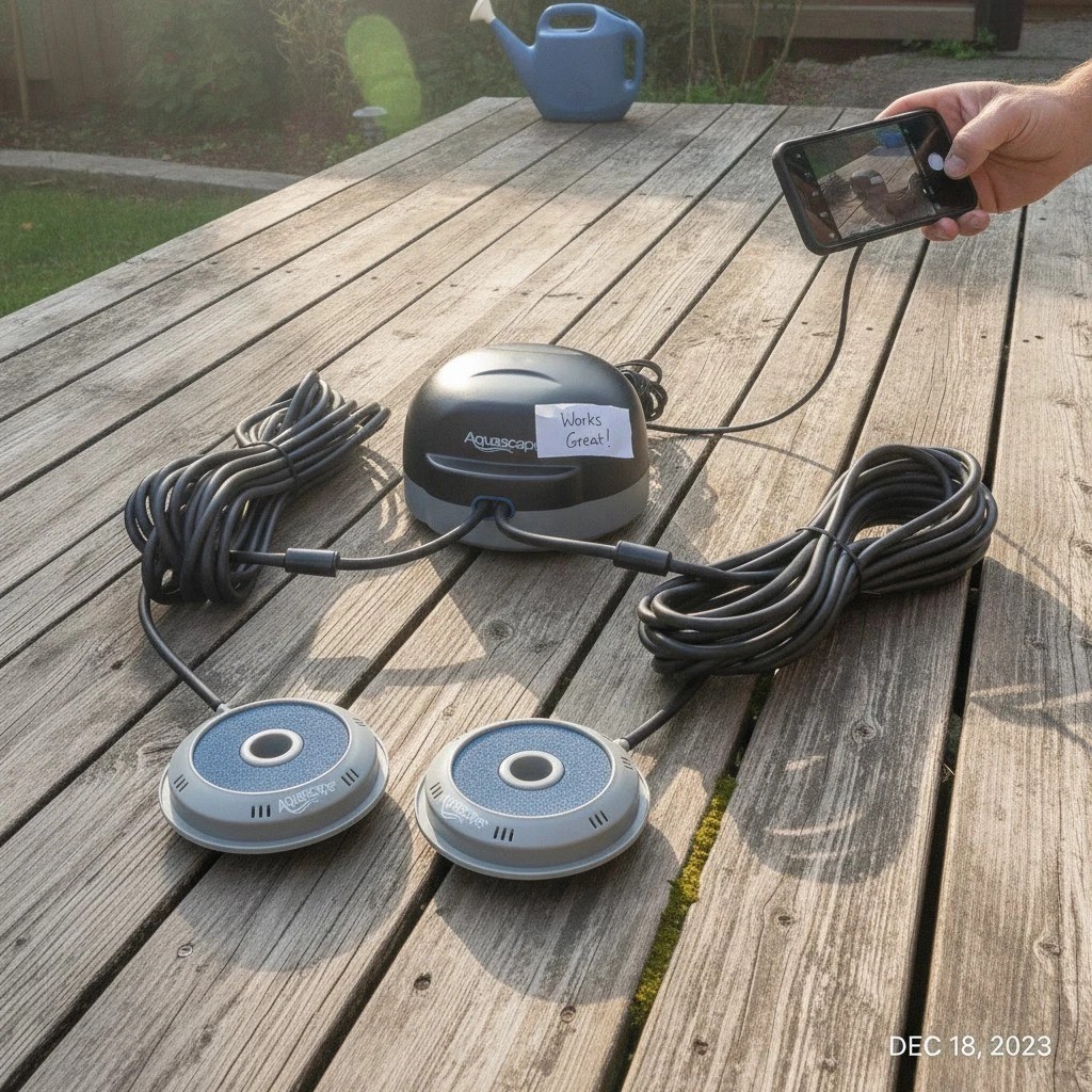 Eco-friendly 2-Outlet Pond Aerator - Quiet Operation for Healthy Fish and Plants gallery