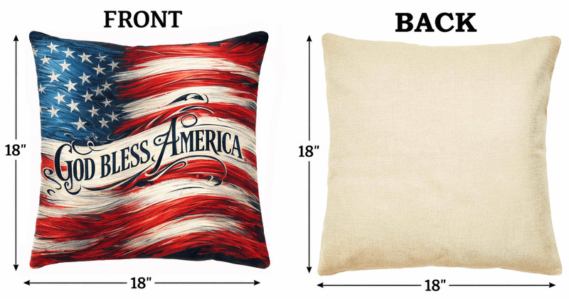 (2) Throw Pillows with Insert God Bless America USA Flag Design 18x18 DZ478 gallery